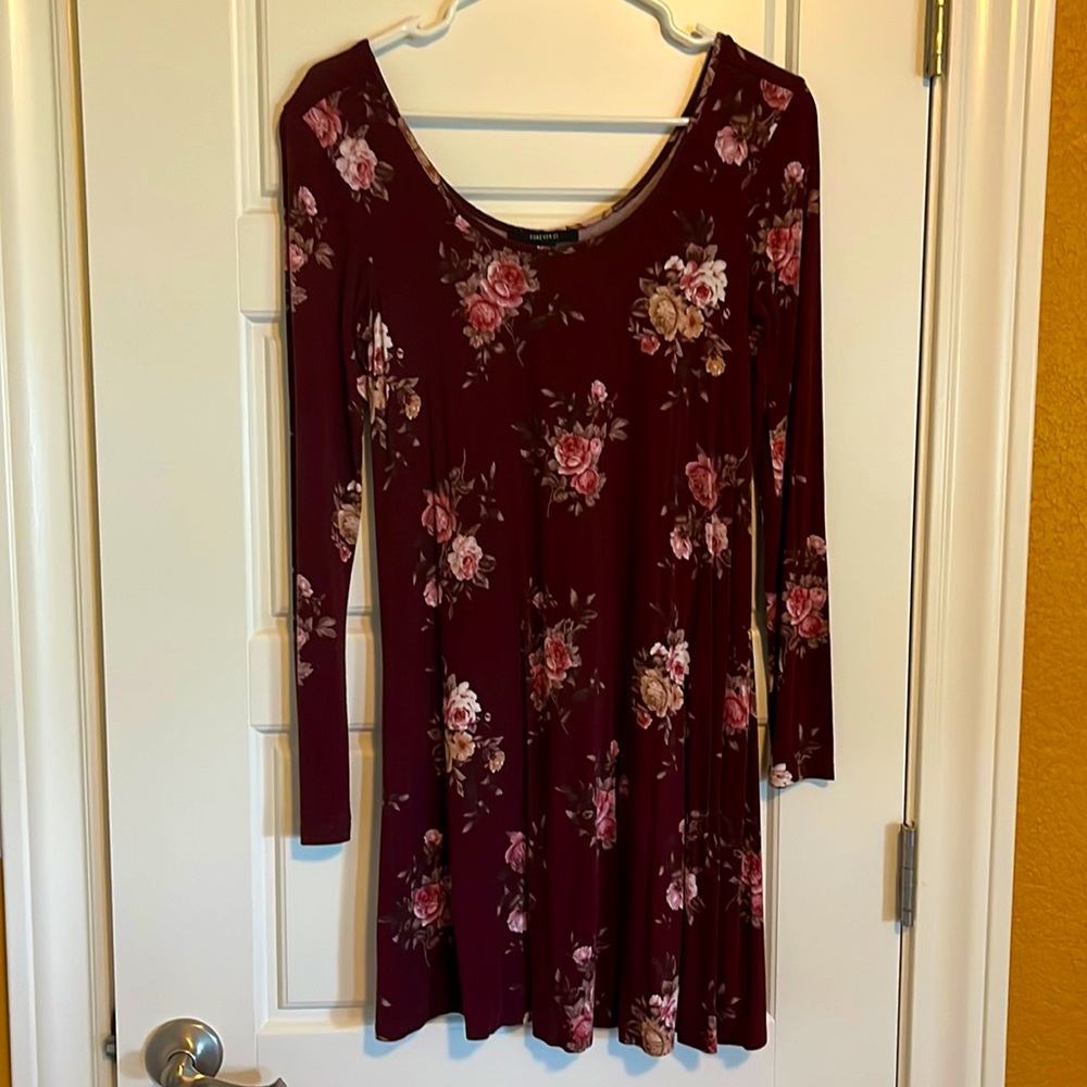 Maroon floral long sleeved mini dress